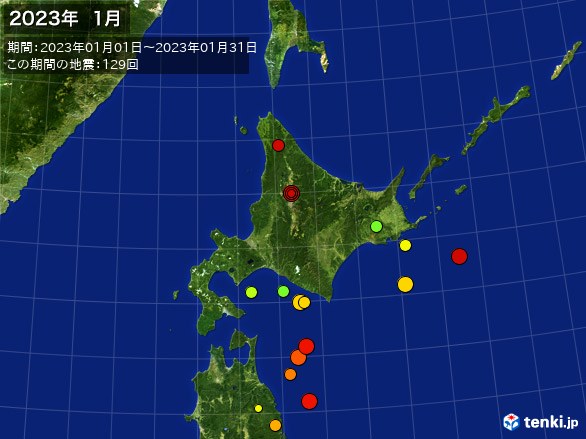 北日本・震央分布図(2023年01月)