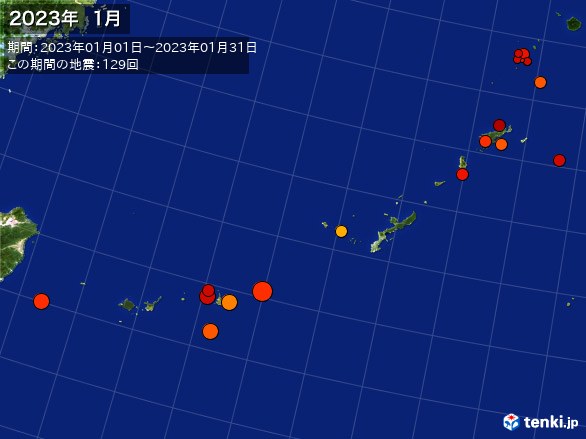 沖縄・震央分布図(2023年01月)