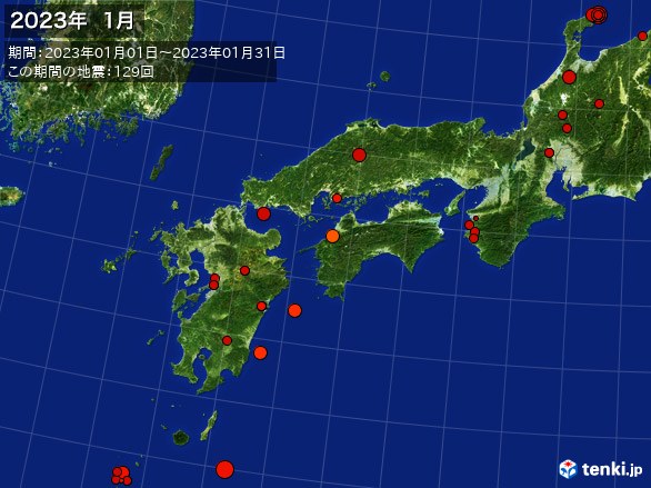 西日本・震央分布図(2023年01月)