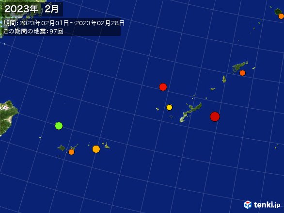 沖縄・震央分布図(2023年02月)