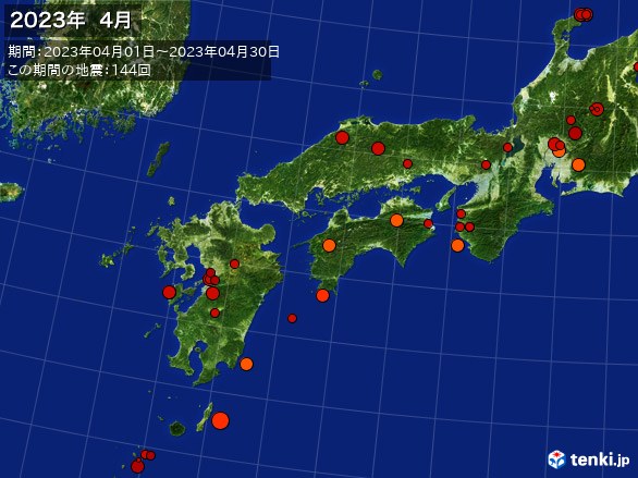 西日本・震央分布図(2023年04月)