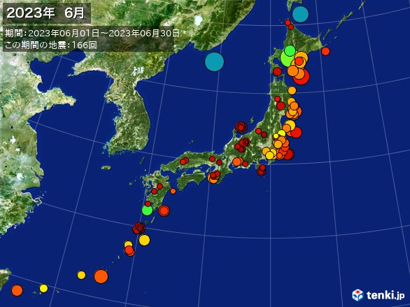 日本全体・震央分布図(2023年06月)