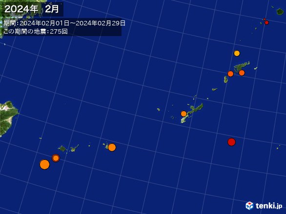 沖縄・震央分布図(2024年02月)