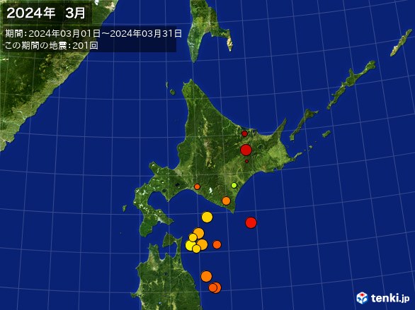 北日本・震央分布図(2024年03月)