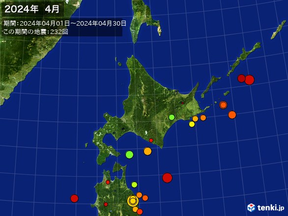 北日本・震央分布図(2024年04月)