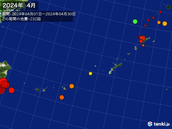 沖縄・震央分布図(2024年04月)