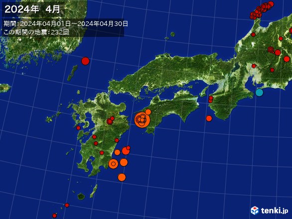 西日本・震央分布図(2024年04月)